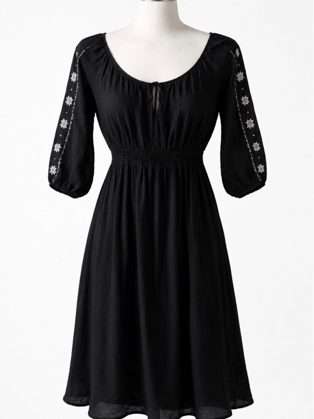 Old Navy Black Boho Tie-Neck Smocked Waist Dress